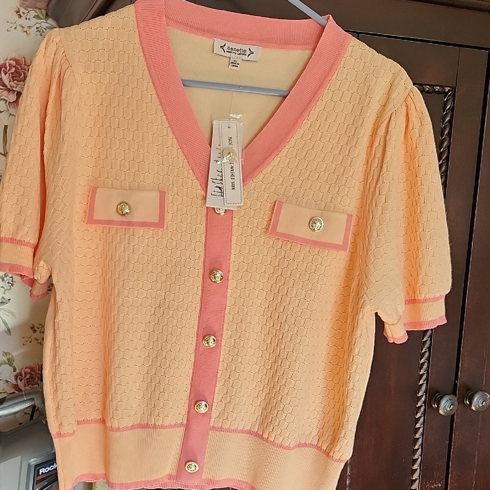 Nanette Lepore Peach and Pink Button-Up Blouse